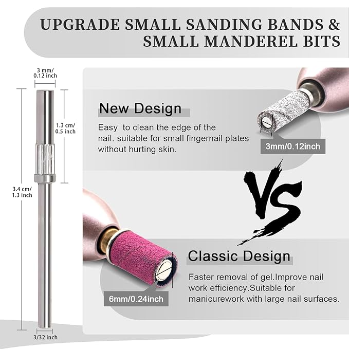 BLESWIN 200pcs #180#240 Grit Small Sanding Bands for Nail Drill with 2pcs 3/32’’ Upgrade Mandrels Bits, Mini Sanding Bands for Nail Drill for Manicure Nail Salon and Nail Enthusiasts Use – White