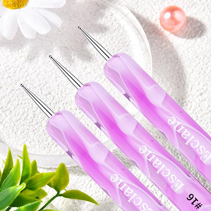 French Manicure Brush, Esclane 2 Way French Nail Brush with Dotting Tool for Manicure Cuticle Clean Up Nail Art Design, French Tip Brush(Purple, #14)