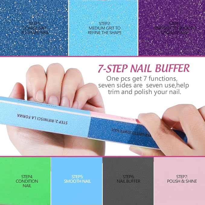 FANDAMEI Nail Files and Buffers, 20PCS Nail File Kit. Rectangular Nail Buffer Block & 100/180 Grit 7 Way Nail File & Polishing Buffer. Nail Prep Kit. Professional Manicure Nail Tools
