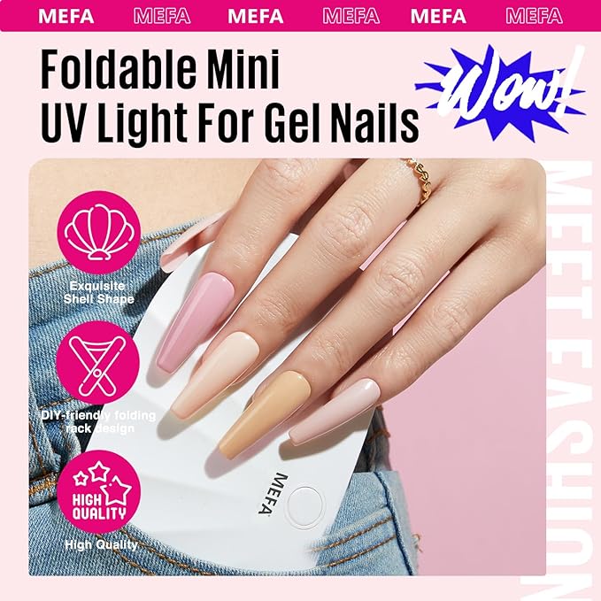 MEFA 19 Pcs Gel Nail Polish Kit with U V Light, 12 Colors All Seasons Nude Milky White Soak Off Gel Polish Nail Set with Base Top Coat Essential Manicure Beginners Salon Gifts for Women