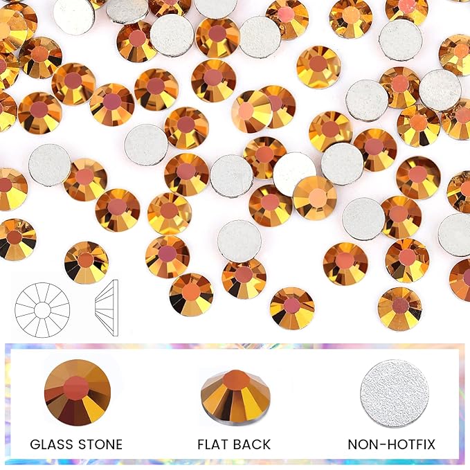 Novani Rhinestones Flatback Rhinestones Glass Gems Stones Jewels Round Gemstones Non-Hotfix Crystal for Crafts,SS20,1440 Pieces,Gold