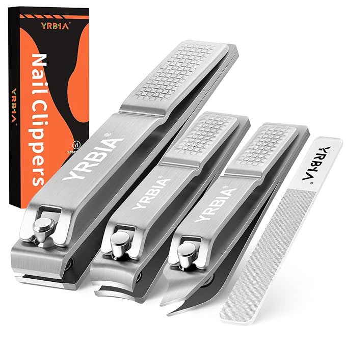 Nail Clippers with Glass Nail File, YRBIA Ultra Sharp Nail Clipper Set, Professional Stainless Steel Fingernail & Toenail Clippers Nail Cutter Set for Men & Women