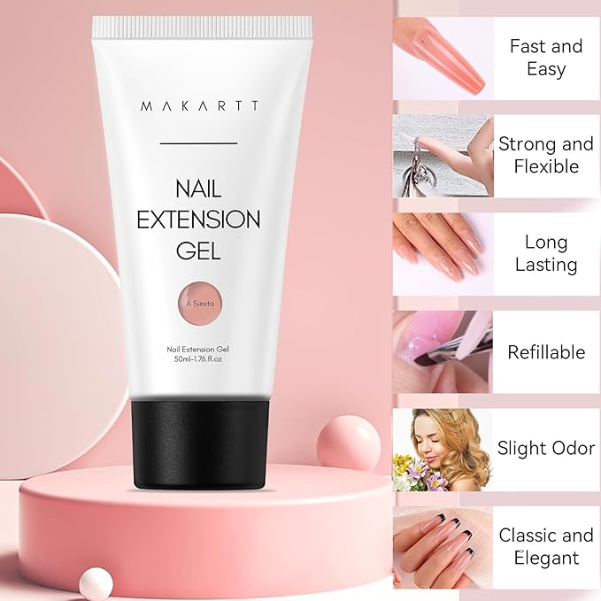 Makartt Poly Nail Gel, 50ML Nude Nature Builder for Nail Extension Elegant All Season Gel Color for 3D Molding Gel Nail Strengtheners-Long-Lasting Supplies for DIY Salon Quality-A Siesta
