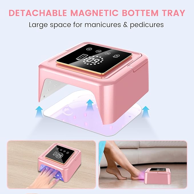 UV Nail Lamp 108W, UV Light for Gel Nail Polish, Cordless LED Nail Lamp with 36 Beads & Touch Display, Nail Light with 4 Timer Mode & Auto Sensor, Fast Curing Nail Dryer for Salon & Home (Pink)