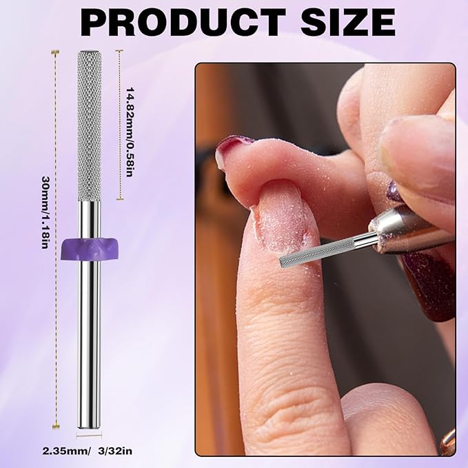 3/32” Tungsten Carbide Nail Drill Bit Buffer Cuticle Remover, Two-Way Rotation Fine Grit-3XF Professional Gel Remover for Manicure Home Salon Pedicure Use Sliver