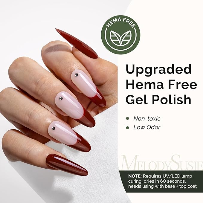 MelodySusie Hema Free Gel Nail Polish, 0.5 Fl Oz Thick Crimson Red Gel Polish, Non-Toxic, Long Lasting, Soak Off UV Nail Polish, Manicure Nail Design Salon DIY Nail Art at Home K1309