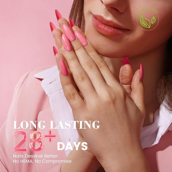 HEMA and TPO Free Pink Gel Nail Polish Spring Summer Colors, 18 ML One Step Gel Nail Polish 3-in-1 Bright Pink Gel Polish Pastel Colors for Women Gift, Soak Off U V Gel Nail Manicure Salon DIY