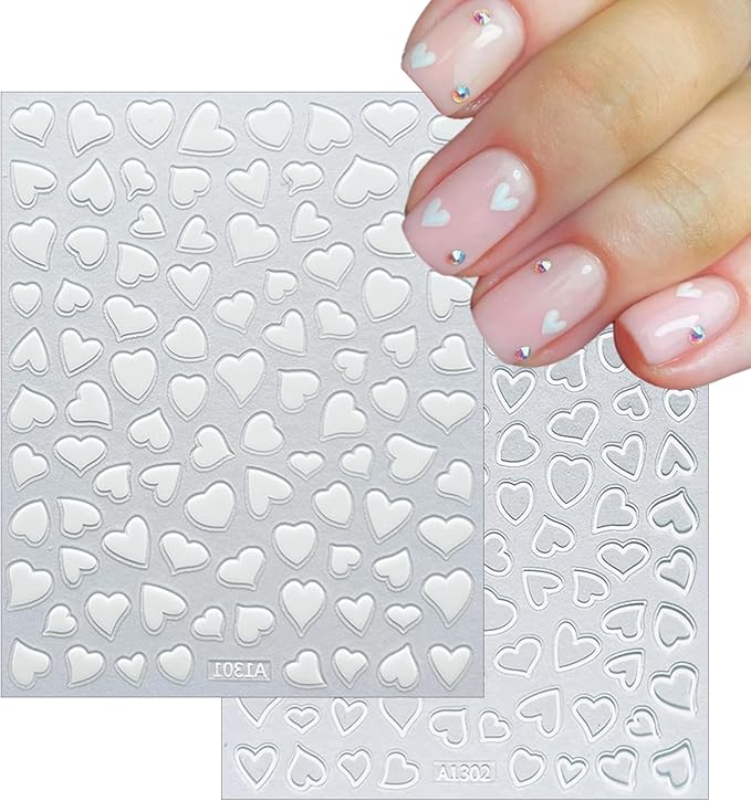 6 Sheets Valentine's Day Heart Nail Art Stickers Decals 3D Self-Adhesive Nail Decals Cute Red and Black Hollow Out Heart Nail Supplies for Women and Girls Valentines DIY Manicure Decorations