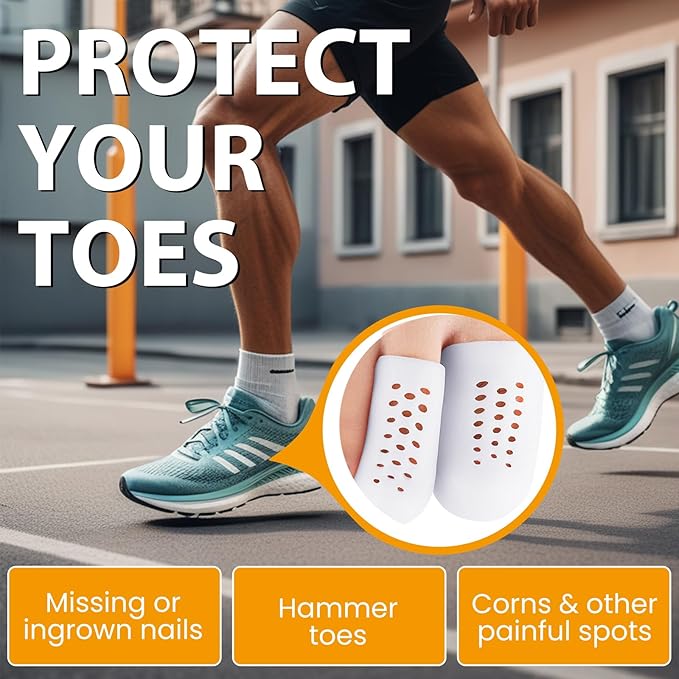 10 Pack Toe Caps and Toe Protectors for Women & Men Silicone Toe Covers Cushions for Pain Relief,Toe Bandages and Sleeves for Ingrown Toenails,Corns,Calluses,Blisters(4L +6 S) (White)