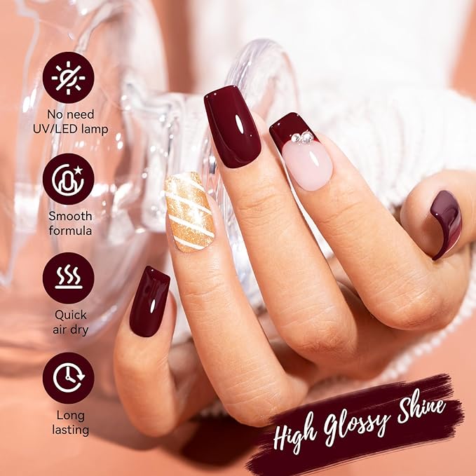 Deep Red Wine Nail Polish Set, Fast Air Dry Fall Winter Nail Polish Duo, Opaque Dark Red, Non-Gel, Crème, Toxic-free Long Lasting Glossy Nails Art for Home DIY Manicure Gift
