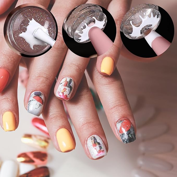 French Tip Tool Nail Stamp Silicone French Tip Nail Stamp Kit Clear Nail Art Stamper Nail Stamping with Scrapers and Nail Art Brushes for French Manicure Home DIY Salon