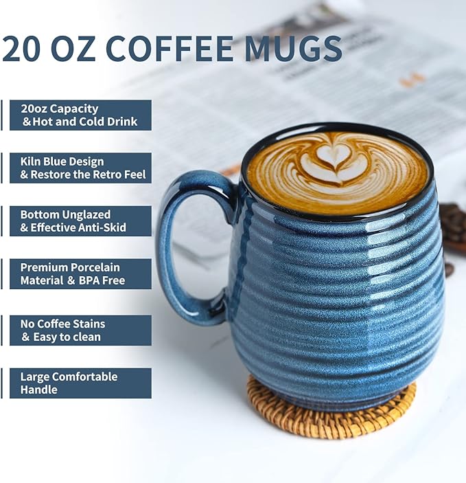 HASENSE Large Coffee Mugs Set of 2, Ceramic 20 oz Coffee Cups - Image 3