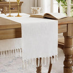 Cotton Linen Table Runner, 13x60 Inch, Off White by Aoztio