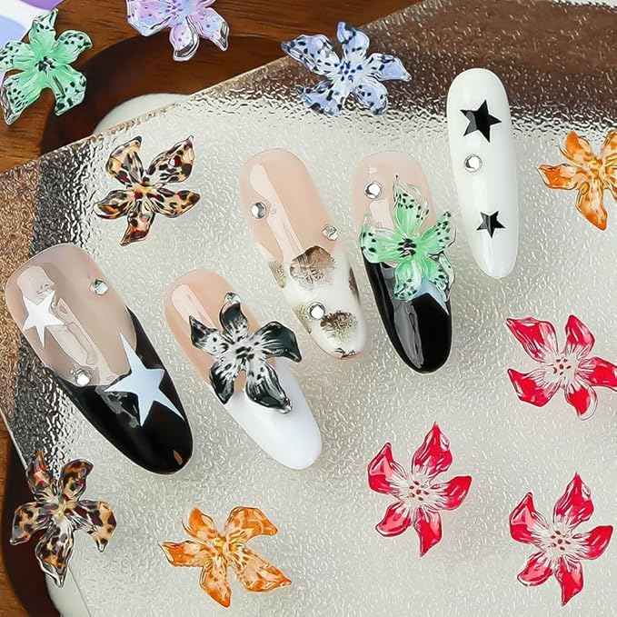 150PCS Flower Nail Charms, 3D Hawaii Hibiscus Floral Nail Rhinestones Spring Summer Nail Jewelry Tiny Flowers Acrylic Nail Design for Women Girls DIY Manicure Nail Decorations Accessories
