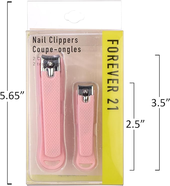 Nail Clippers Set - 2pc Soft Touch Pink Nail Clipper Value Pack, Big & Small Precision Nail Clippers Pack, Essential Manicure & Pedicure Tools
