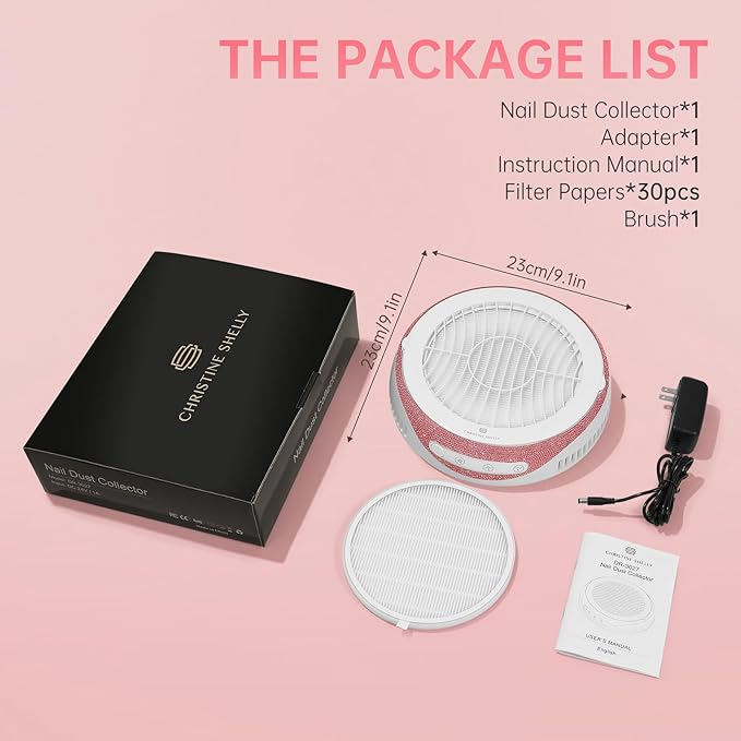 Nail Dust Collector, Cordless Dust Collector Nail Tech, Powerful Vacuum Fan Vent Dust Collector Extractor Dust Suction Machine for Acrylic Nails Polishing, Nail Salon&Home, Pink