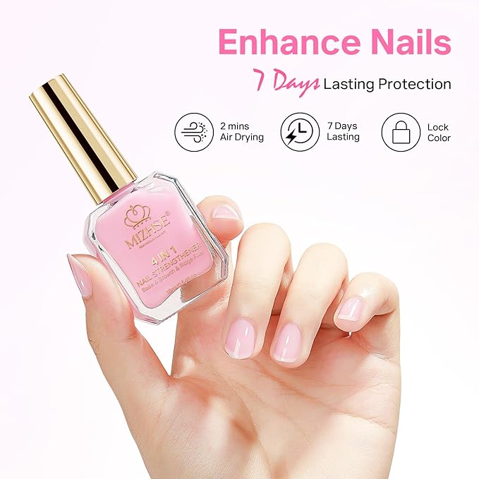 MIZHSE Nail Strengthener and Growth Nail Hardener Extra Strong and Growth, Nail Repair for Thin and Damaged Nails, Concealer Ridge Filler Foundation Polish Pink 16ML