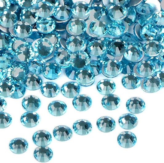2880PCS Art Nail Rhinestones Non Hotfix Glue Fix Round Crystals Glass Flatback for DIY Jewelry Making with one Picking Pen (ss8 2880pcs, Aquamarine)