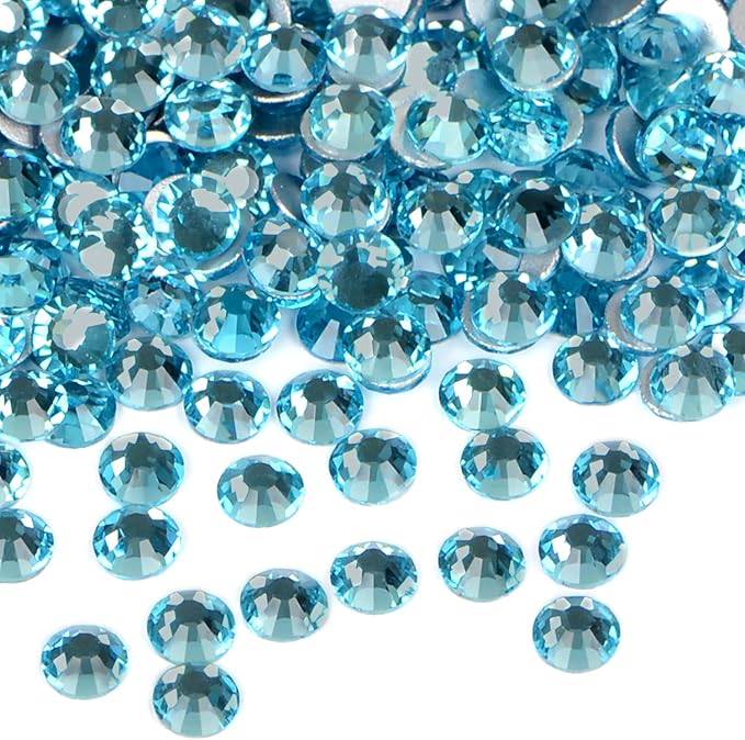 288PCS Art Nail Rhinestones Non Hotfix Glue Fix Round Crystals Glass Flatback for DIY Jewelry Making with one Picking Pen (ss30 288pcs, Aquamarine)
