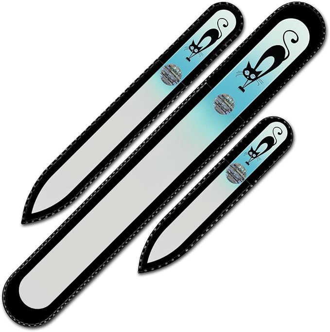 Mont Bleu Set of 3 Cats Crystal Nail Files Hand Decorated with Crystals - Handmade - Czech Tempered Glass
