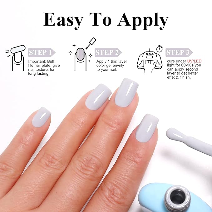 Imtiti Grey Gel Polish, Light Grey Gel Polish 3 in 1 One Step Gel Polish Kit, Soak Off LED U V Gel Polish Nail Art Starter Manicure Salon for Women Girls 0.3 Fl Oz