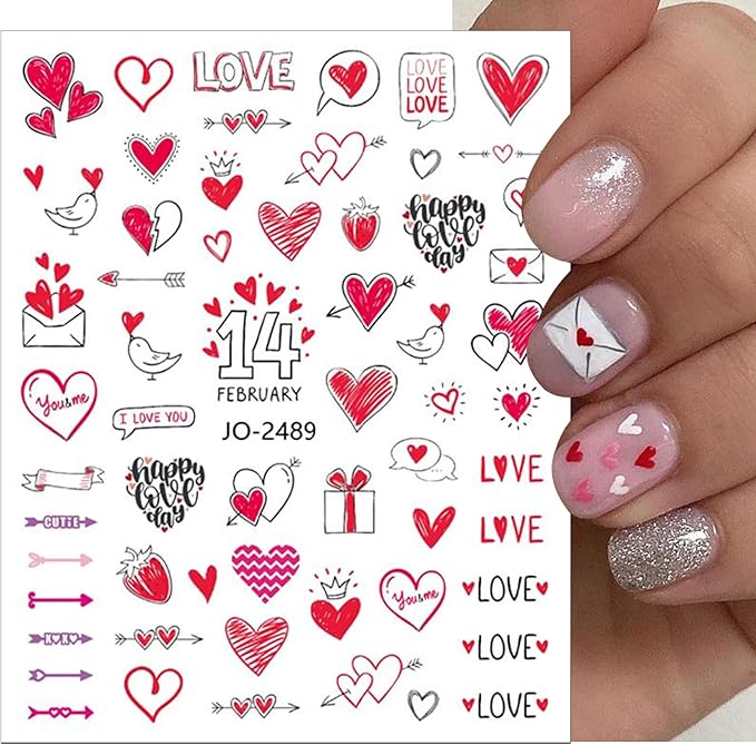 6 Valentine's Day Nail Art Stickers 3D Self-Adhesive Sexy Lips Nail Stickers Red Love Rose Kiss Angel Letter Heart Shape DIY Nail Design Decoration Women's Valentine's Day