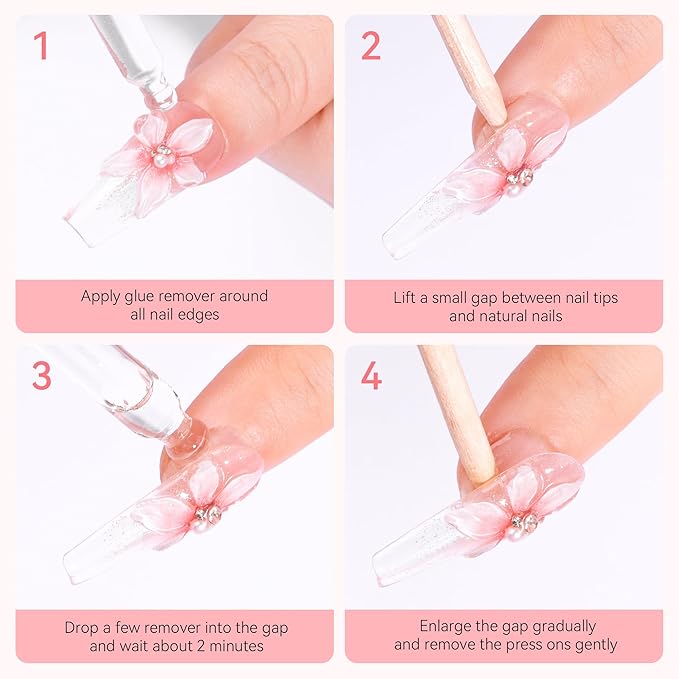 Makartt Press on Nail Glue Remover: Updated Formula with Vitamin E | Glue Debonder with 5 Wooden Sticks,1 Dropper Applicator for Quicker Application,Non-Acetone,Hema-free Glue off 30 ml