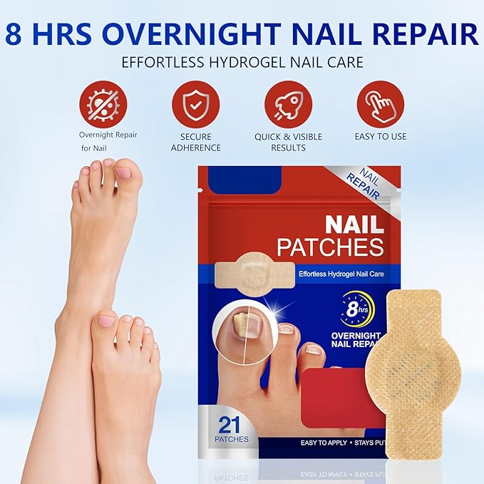 Toenail Extra Strength Nighttime Renewal Nail Patches, 21 Patch, Overnight Repair for Nail, 8-Hour Repair Appearance