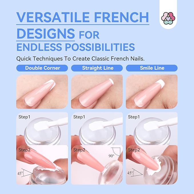 Saviland French Tip Nail Stamp: 7PCS Colorful Glitter Nail Stamp and Replaceable Silicone Stamper Head Nail Scrapers French Tip Nail Tool Kit for Beginner DIY Nail Art Design Home Salon
