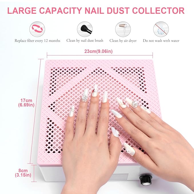 Nail Dust Collector LEDSUUEI: 80W Vacuum Fan Vent Dust Collector Nail Tech with Reusable Filter Adjustable Nail Vacuum Dust Collector Electric Dust Suction Machine, Acrylic Gel Nail Polishing Removal