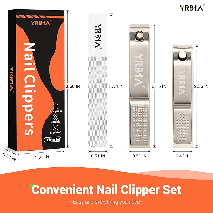 Nail Clippers with Glass Nail File, YRBIA Ultra Sharp Nail Clipper Set, Professional Stainless Steel Fingernail & Toenail Clippers Nail Cutter Set for Men & Women