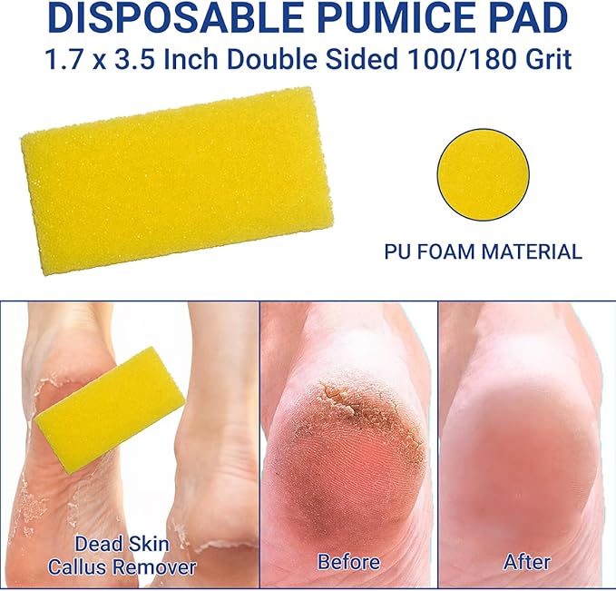 200-Count 4-Piece EVA Pedicure Kit, Includes 80/100 Grit Nail File, Purple Pumice Pad, Orange Buffer, and EVA Toe Separator, Individually Packed