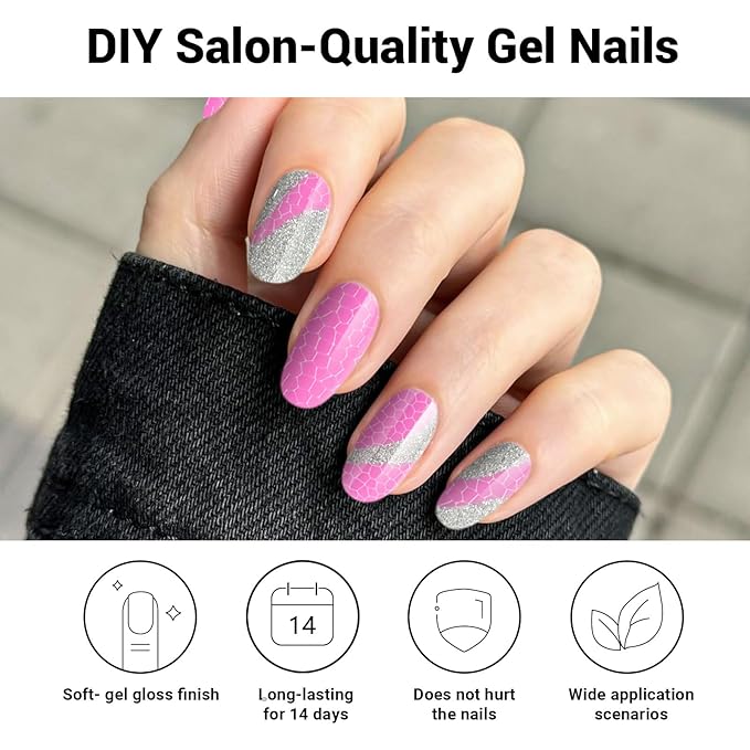 Semi Cured Gel Nail Strips, Cool Girl | 28 PCS Solid Color Gel Nail Strips Works with UV Light, Salon Quality Nails Stickers Full Nails Wraps