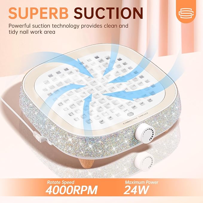 Nail Dust Collector, Powerful 4000RPM Vacuum Fan Vent Dust Collector Extractor Dust Suction Machine for Acrylic Nails Polishing, Nail Salon& Home