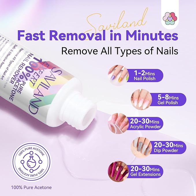 SAVILAND Acetone Nail Polish Remover Kit: 50 ML Expert Gel Nail Polish Remover Non-Drying Gel Remover with Cuticle Oil & Tools Quick Removal for Nail Polish Acrylic Dip Powder DIY Salon