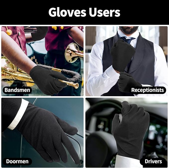 Touch Screen Gloves, Black Cotton Gloves for Dry Hands Sleeping, Moisturizing Gloves Black Gloves Men and Women, 10 Pairs Black Work Gloves for Photography, Coin Handling, Jewelry, Large