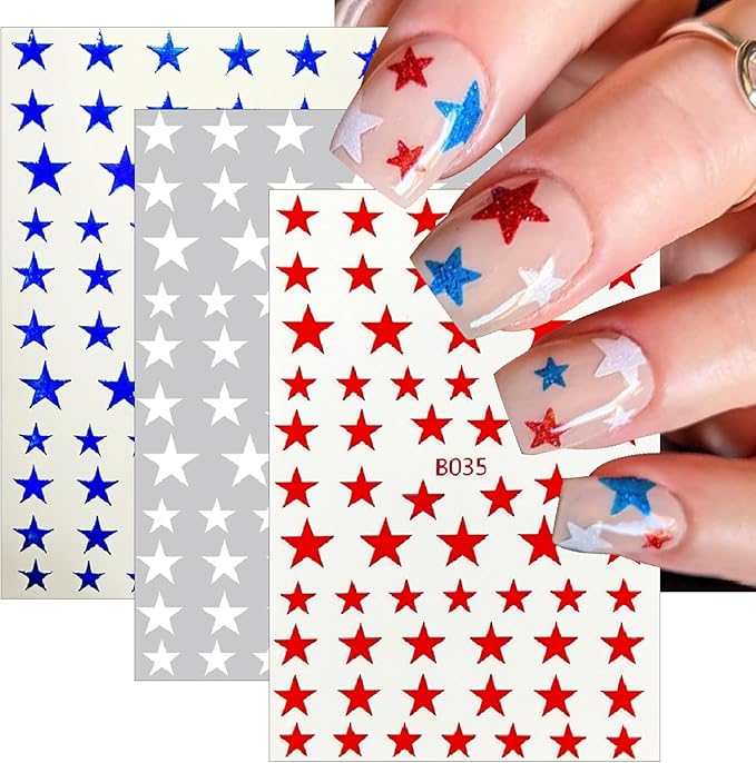 8 Sheets Glitter Stars Nail Art Stickers 3D Self Adhesive Shiny Glitters Starlight Nail Decals Holographic Black White Gold and Silver Pentagram Design Decal for Woman DIY Manicure Decoration