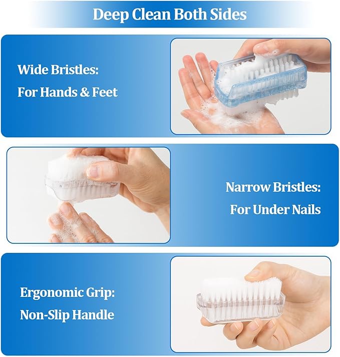 Nail Brushes for Cleaning Fingernails Nail Scrubber Brush Plastic Double-Sided Fingernail Cleaning Brush for Home, Office, Kitchen, Travel, and Gardening for Deep Cleaning （4 Pack）