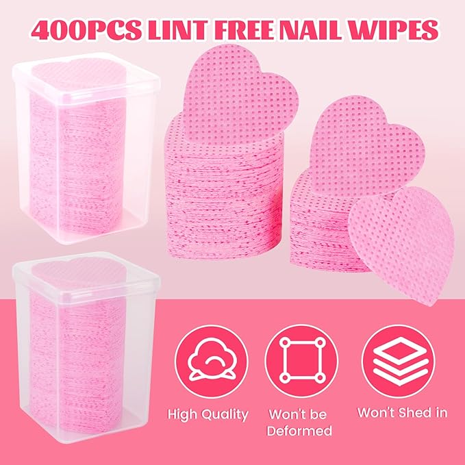 MAYEEN Lint Free Nail Wipes 400PCS Heart Shape Nail Polish Remover Wipes No Lint Soft Cleaning Wipe for Nails & Eyelash Extensions Nail Supplies