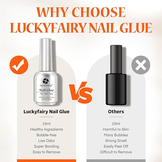 9 in One Nail Glue Gel for Acrylic Nail Tips, Super Strong Long-lasting, Curing Needed U V Extension Glue for Clear Fake Nail Tips, Press ons, Base Gel, 15ml