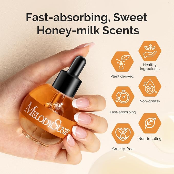 MelodySusie 50ml Honey Milk Cuticle Oil with Olive, Jojoba, Grape Seed& Sunflower Seed - Nourishing & Strengthening Treatment for Dry, Brittle Nails & Cuticles