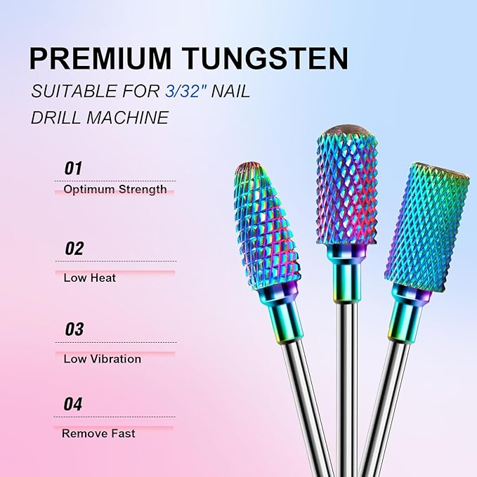 3/32'' Nail Drill Bits Set – 8pcs Tungsten Carbide & Diamond Bits for Acrylic, Gel & Cuticle Removal – Professional Electric Nail File Kit for Manicure, Pedicure – Home & Salon Use