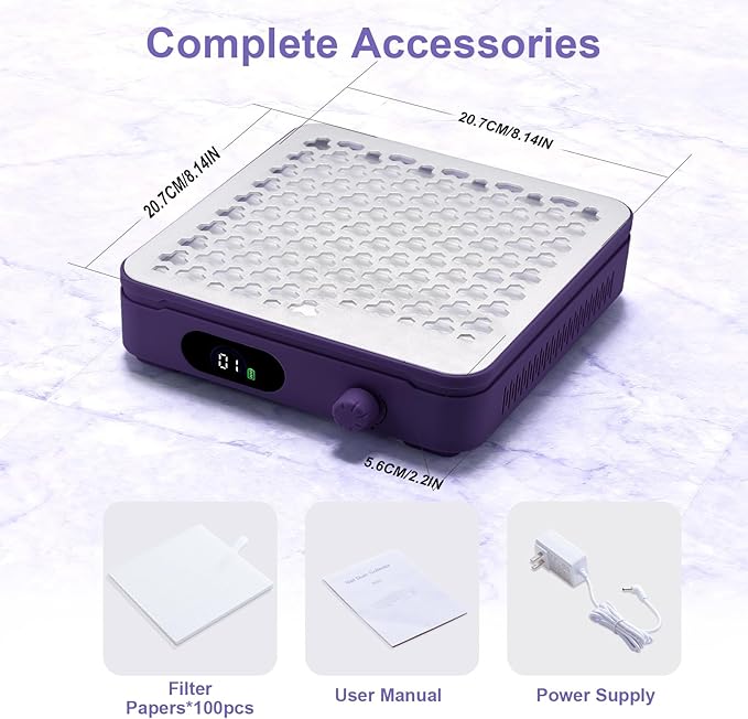Nail Dust Collector with 10 Speed Settings, Powerful Suction Nail Vacuum, Nail Fan Dust Collector for Beginner, Dust Collector Nail Tech for Acrylic Nail Polishing Manicure Salon Home(Purple)