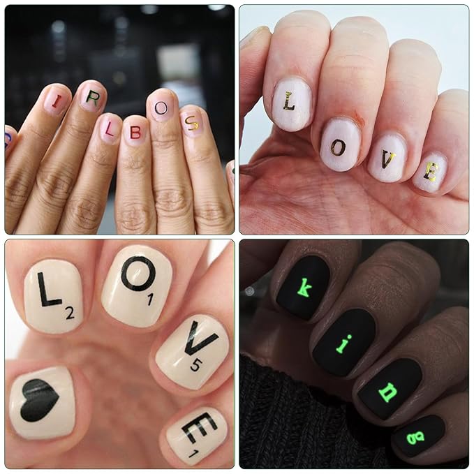 Letter Nail Art Stickers - 3D English Alphabet Nail Decals for DIY Part of Fluorescence Acrylic Manicure Holographic Nail Decorations(6 Sheets)