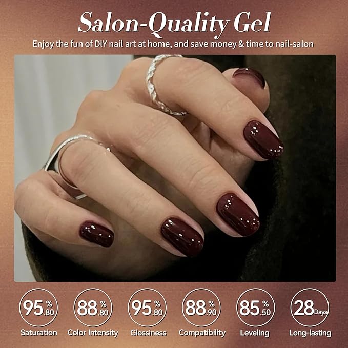 Born Pretty Fall Winter Gel Nail Polish Burgundy Wine Red Caramel Brown Coffee Autumn Gel Polish Set Gel Nail Kit Christmas Gift Nail Art Manicure Collection 6PCS 7ML