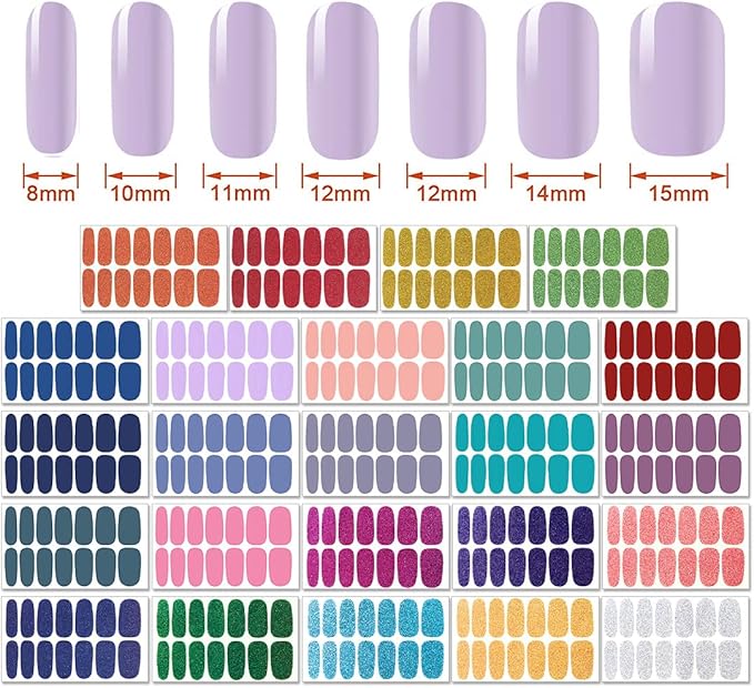 Nail Polish Strips - Solid Color, DANNEASY 24 Sheets Adhesive Nail Polish Stickers Full Nail Wraps for Women Girls Manicure Sticker Fingernails 1Pc Nail File, Cuticle Stick