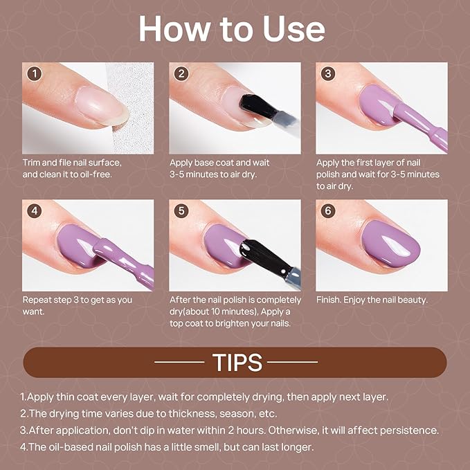 MIZHSE Quick Dry Nail Polish Set, 24 Colors Fall Winter Regular Nail Polish Non Gel, Air Dry Fast Trendy Glitter Bulk Gray Brown Nail Lacquer Oil-based Fingernail Toe Home DIY Gift for Women