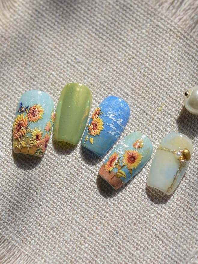 Sunflowers Nail Stickers 5D Embossed – Premium Salon-Quality Charm Accessories, Easy Application & Self-Adhesive Blooming Floral Sunflower Sticker, DIY Manicure, Art, Press on, Home or Salon