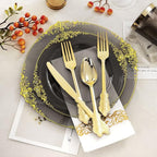 Nervure 175Pcs Black Plastic Plates, Plastic Dinnerware Set - Image 5