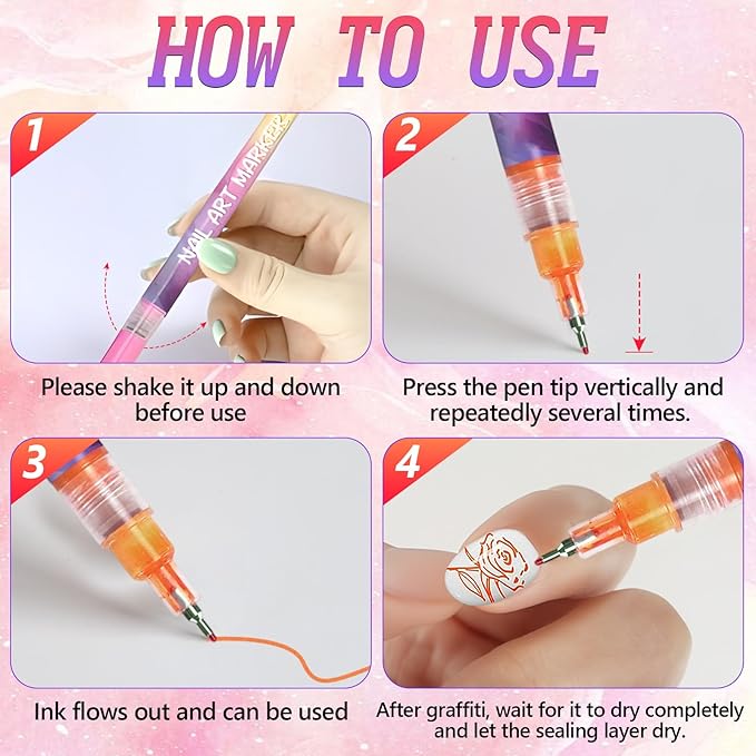 12 Colors Nail Art Pens Set, 3D Quick-Dry 0.5MM Nail Polish Pens, 2025 DIY Nail Art Marker Graffiti Dotting Pen for Nails Art Design Manicure Nail DIY Decoration